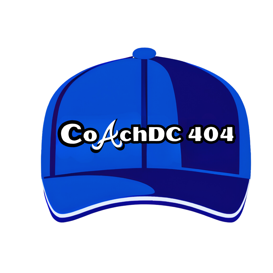 CoachDC 404 - Logo Blue baseball cap with white letters.