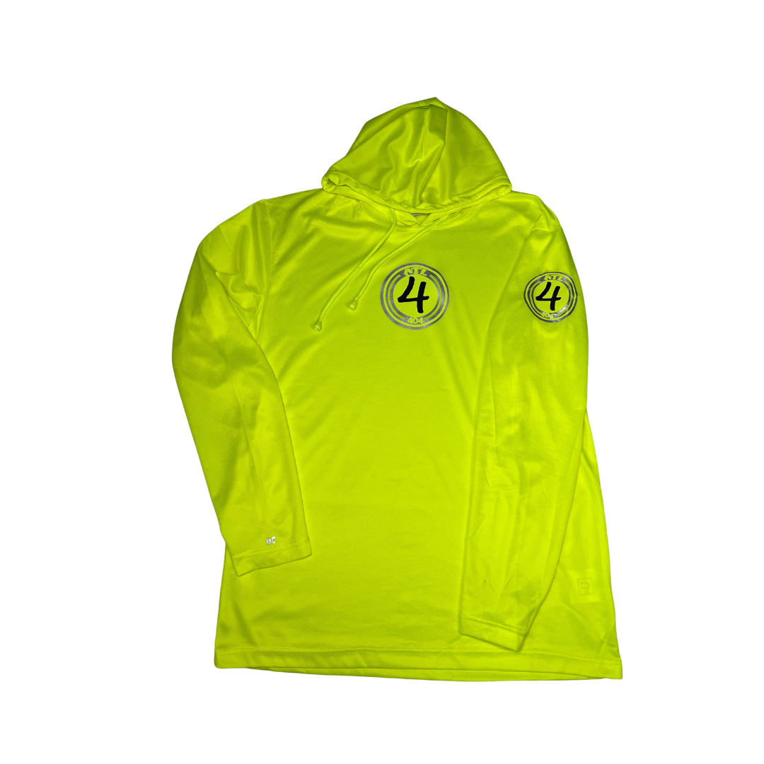 Hood Codz - Neon Yellow lightweight hooded long sleeve t-shirt with silver and black Codz Logo.