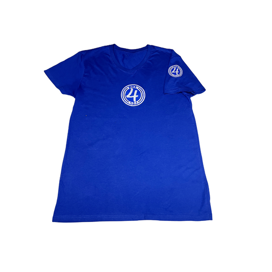 Hood Codz - Royal Blue v-neck tshirt with silver Codz logo on front of shirt and left sleeve.