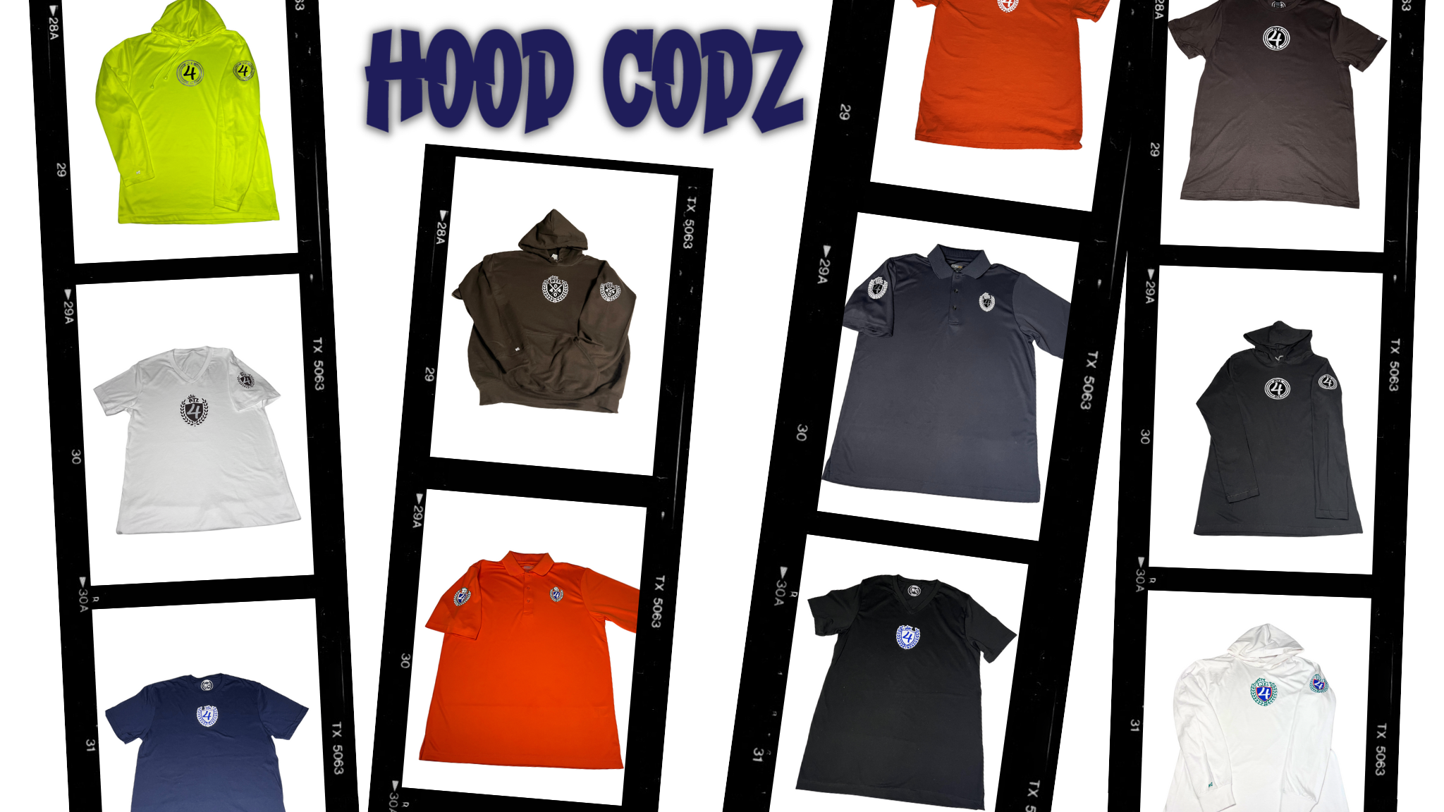 Hood Codz Banner - Hood Codz t-shirts, hoodies and polos in different colors in film frames.  