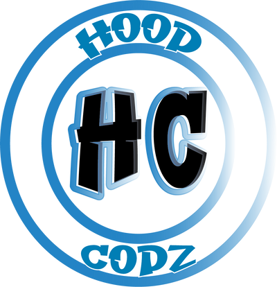 Hood Codz Logo - Double circle with HC in the middle and Hood on the top and Codz on the bottom.