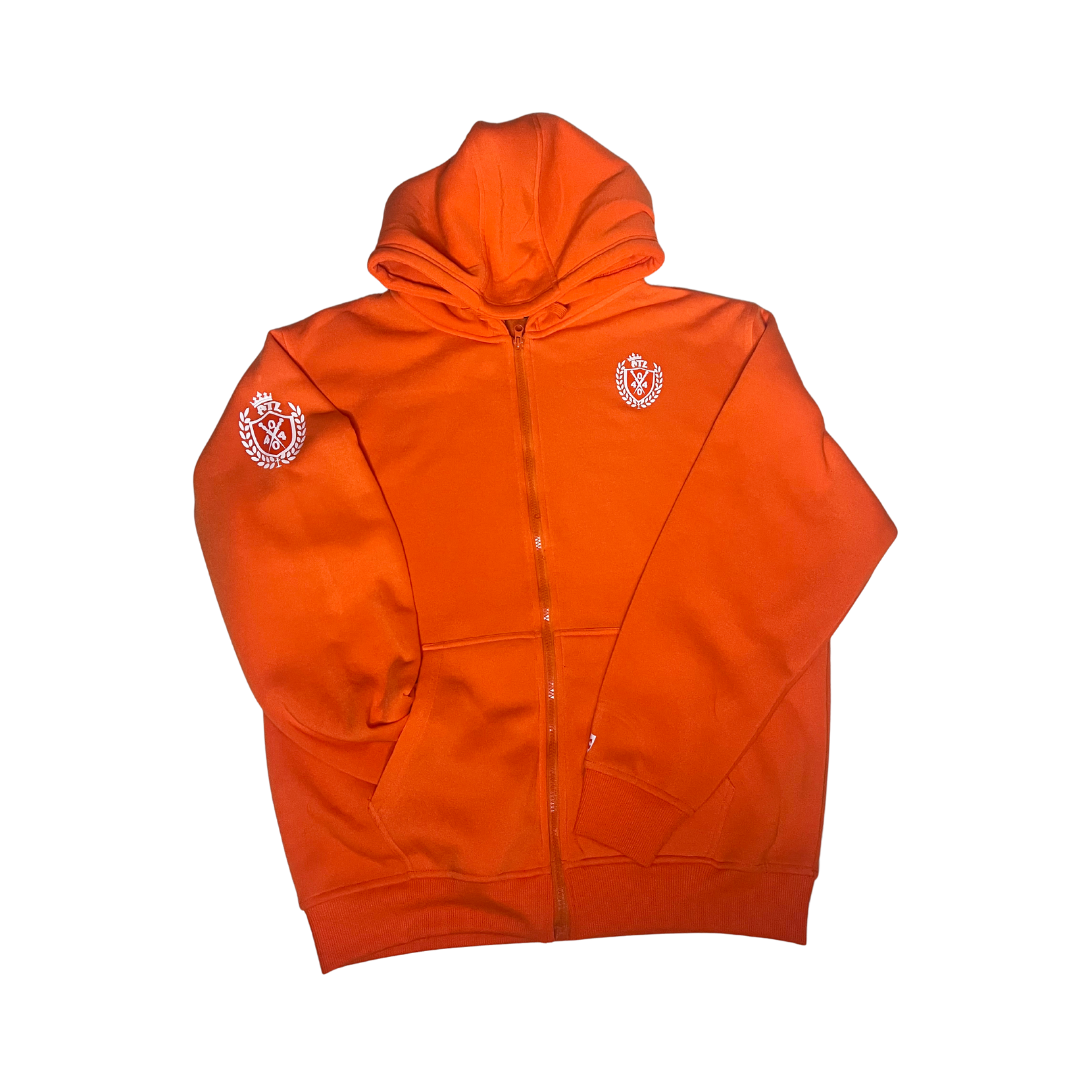 Hood Codz - Royalty Zipdown Sweatshirt Orange & White